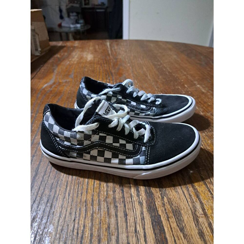 Youth Size 4 Vans Old Skool Black White Checkered Canvas Tennis Gym Casual Shoes